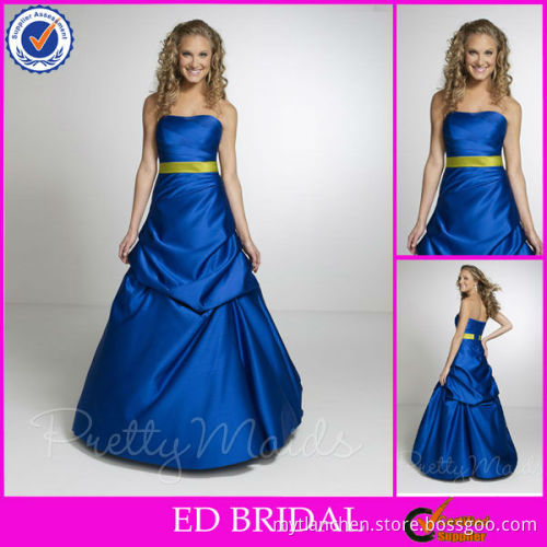 CB99 Lime Green Belt Strapless Long Ball Gown Royal Blue Bridesmaid Dress